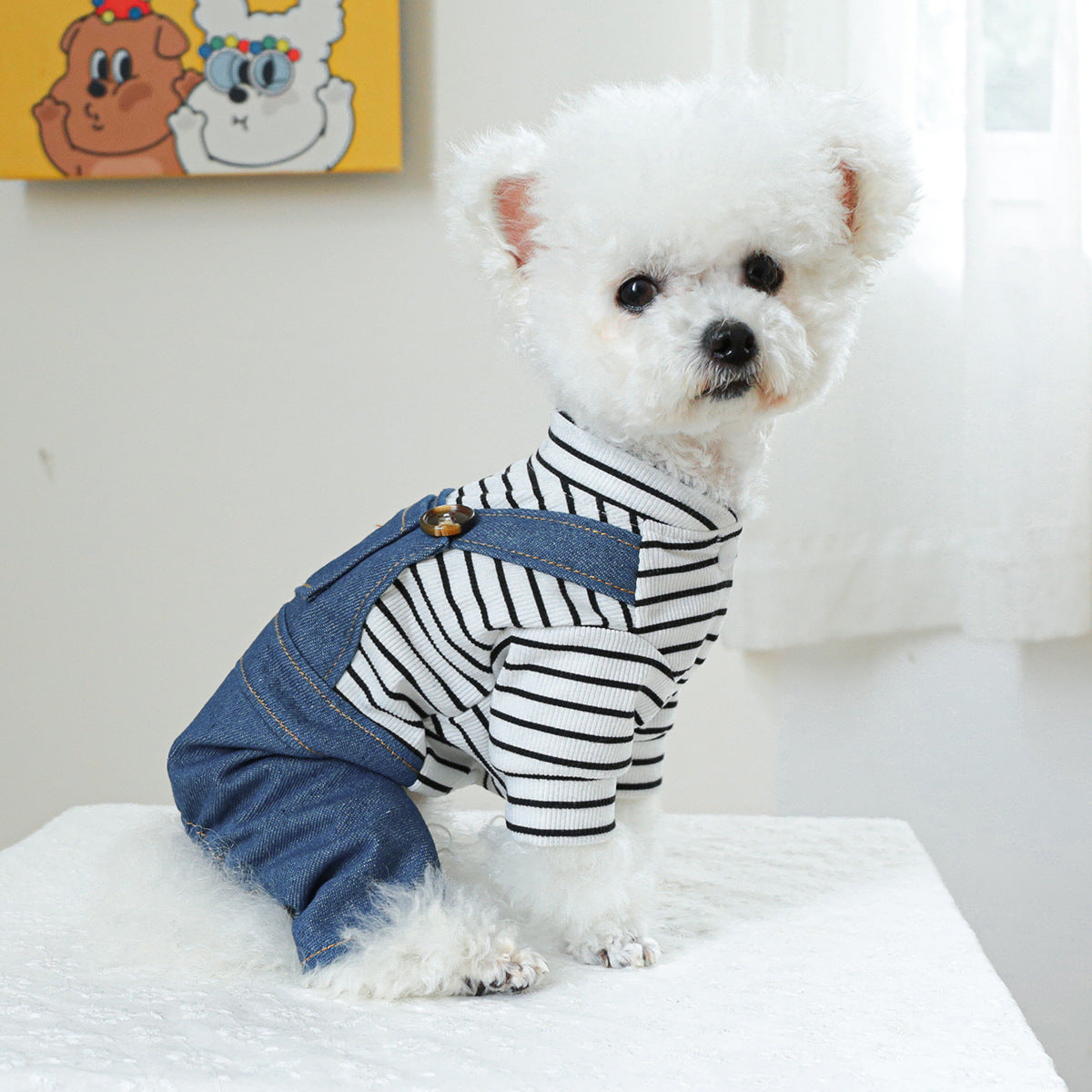 Denim Overalls with Striped Shirt