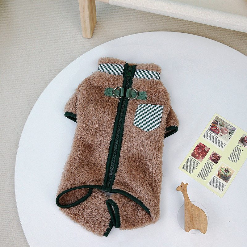 Zippered Plush Dog Jumpsuit