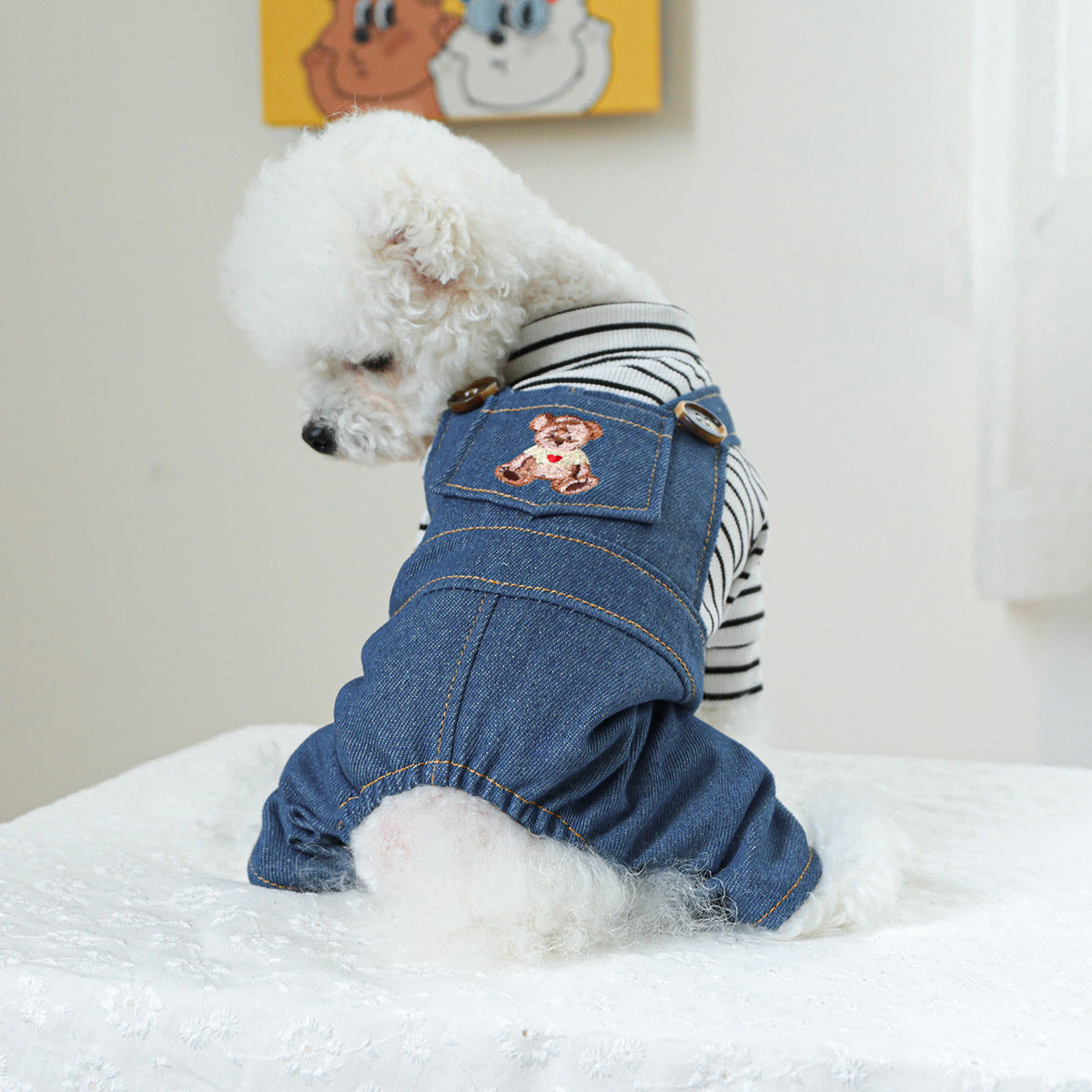 Denim Overalls with Striped Shirt