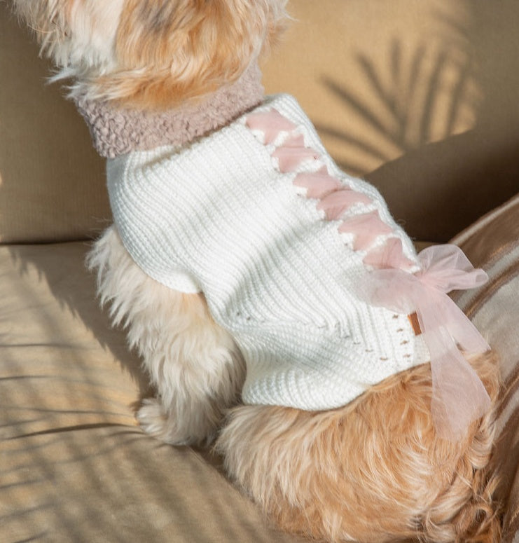 Cozy Knit Dog Sweater with Lace-Up Bow Detail