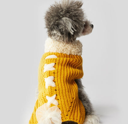 Cozy Knit Dog Sweater with Lace-Up Bow Detail