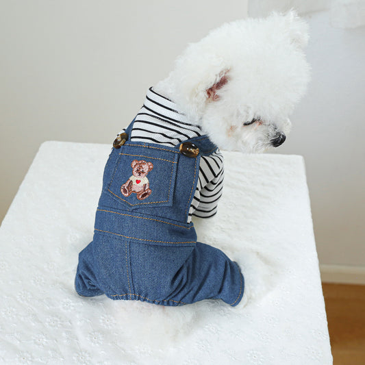 Denim Overalls with Striped Shirt