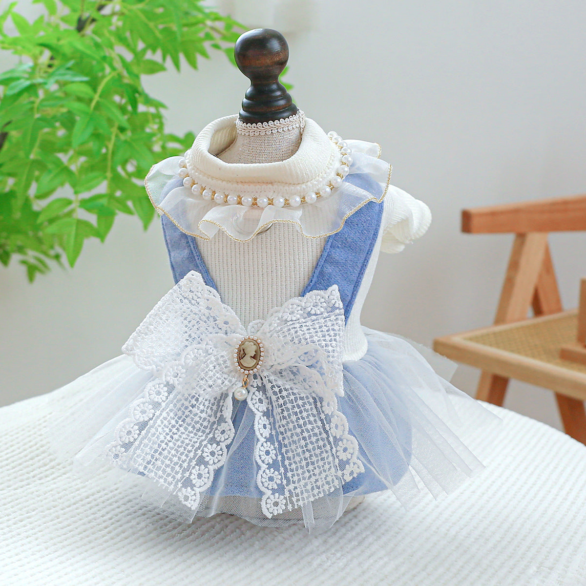 Complete Elegant Pearl & Lace Dog Outfit