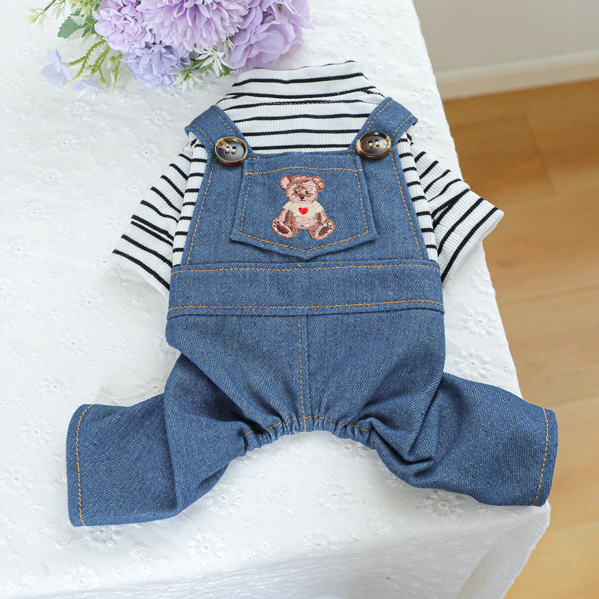 Denim Overalls with Striped Shirt