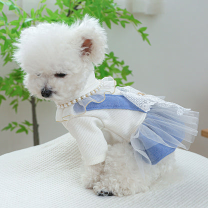 Complete Elegant Pearl & Lace Dog Outfit